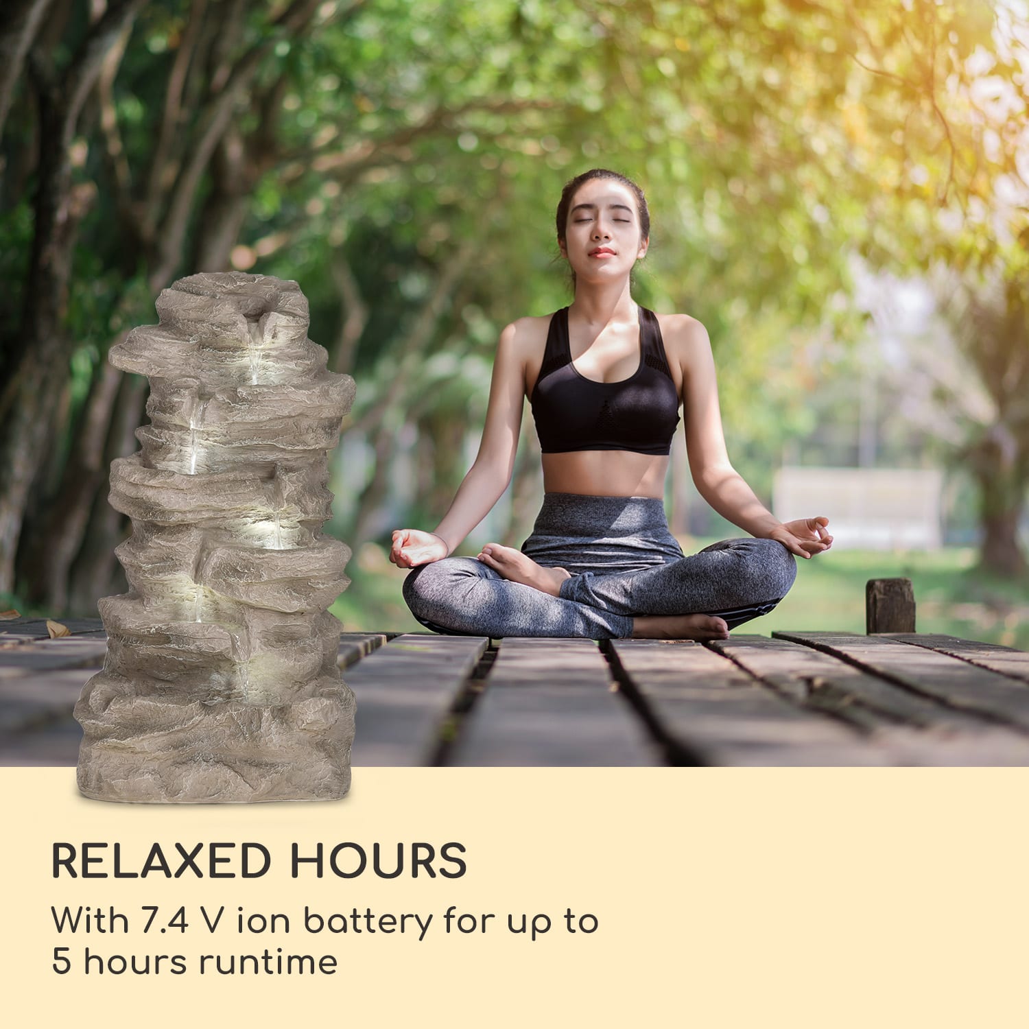 Stonehenge XL, solárna fontána, LED osvetlenie, polyresin, lítium-iónová batéria 46 x 88 x 35 cm | Chladný sivý kameň