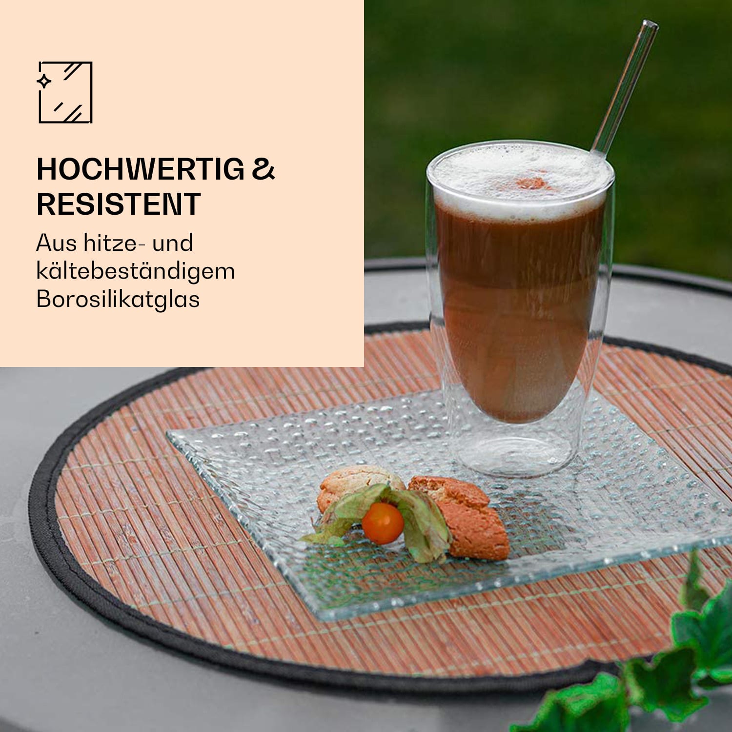 DUOS doppelwandiges Glas 400 ml Trinkglas Espresso Borosilikatglas 4er-Set