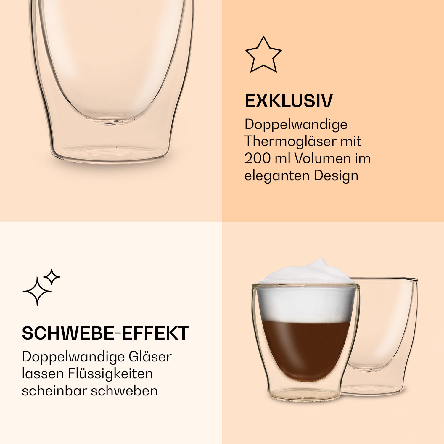 DUOS doppelwandiges Thermoglas 200 ml Borosilikatglas handgemacht 6er-Set
