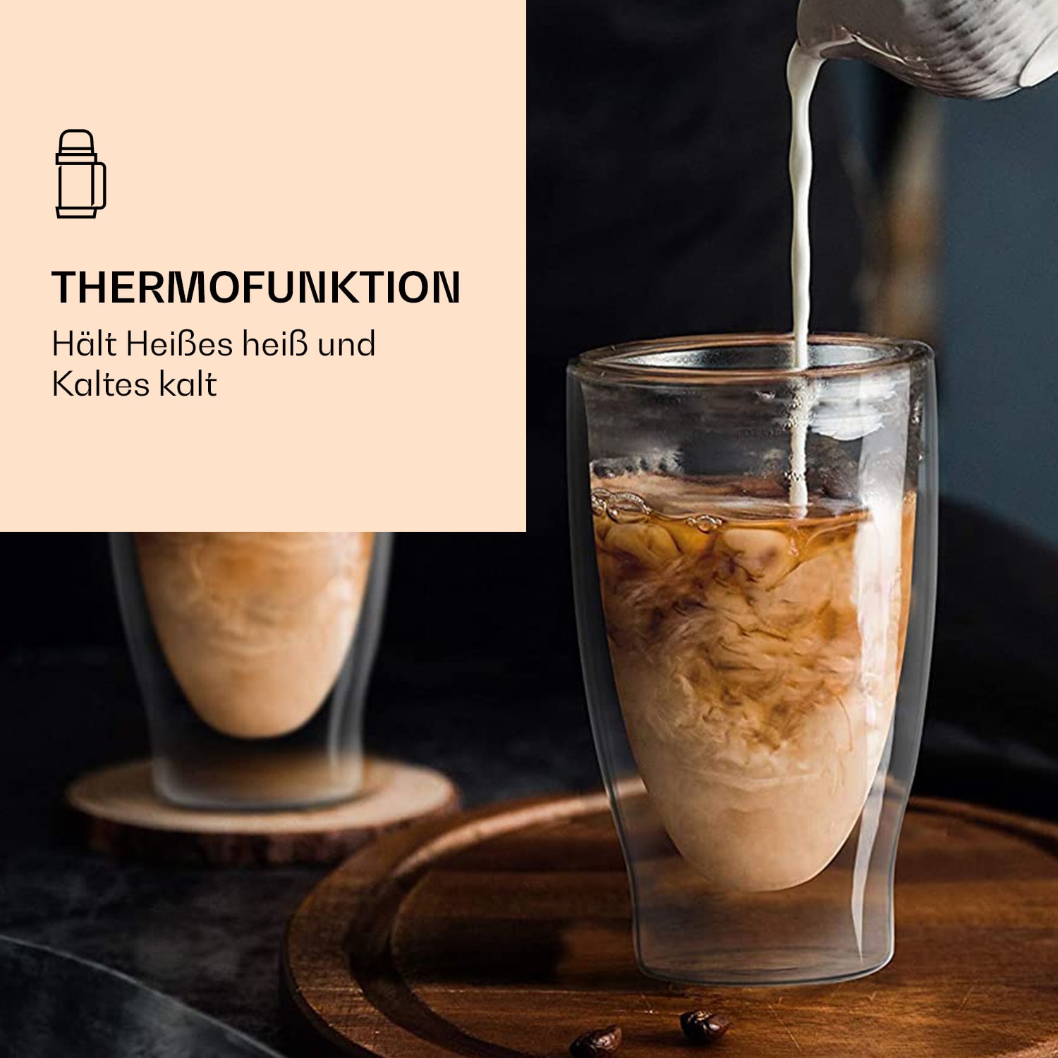 DUOS doppelwandiges Glas 80, 200, 310, 400 ml Thermofunktion inkl. Edelstahl-Löffel Einzelpack