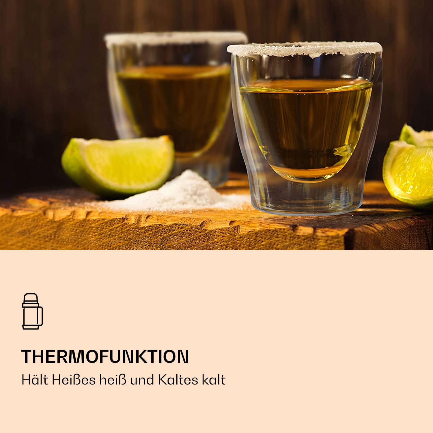 DUOS doppelwandiges Glas 80 ml Thermofunktion inkl. Edelstahl-Löffel 6er-Set