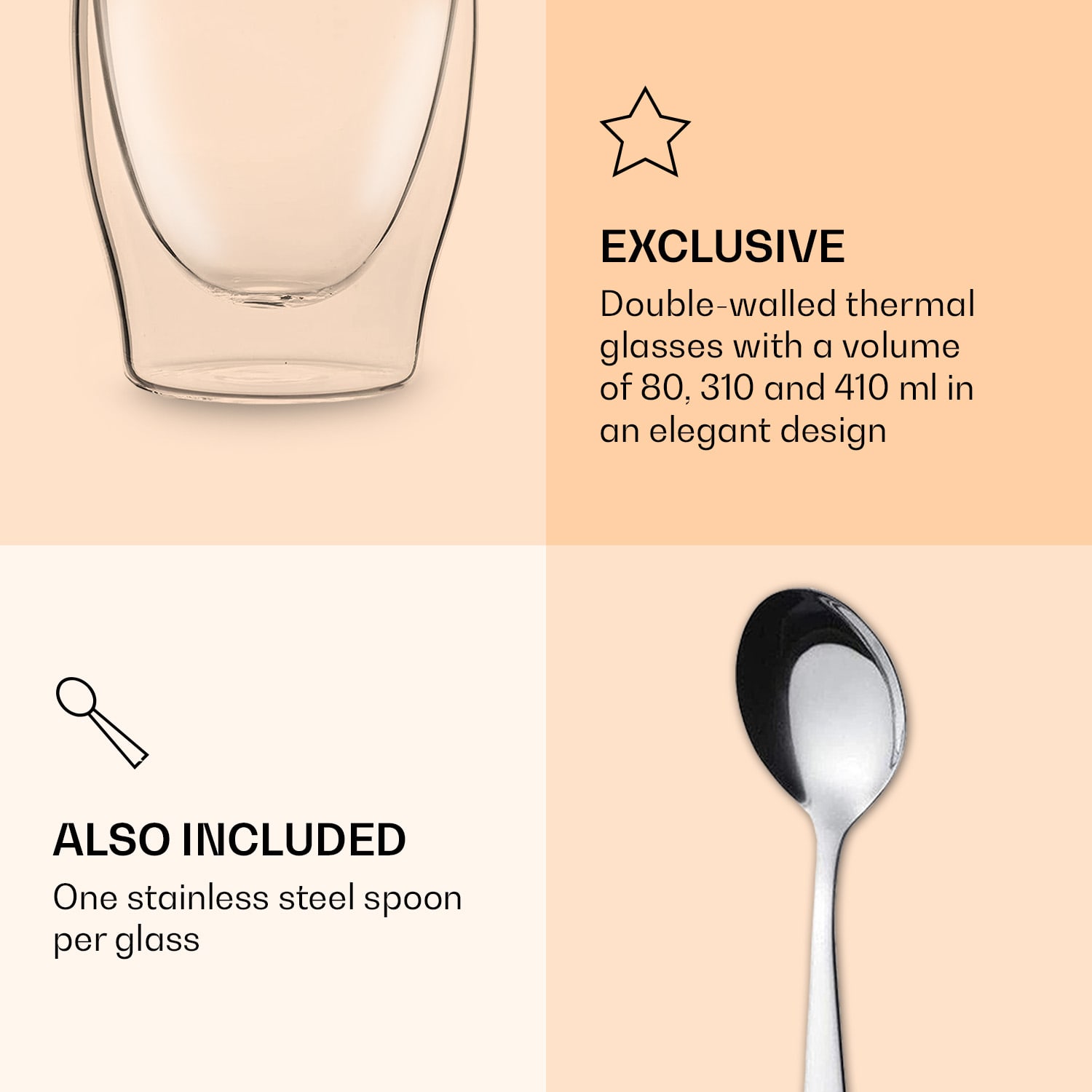 Двустенна чаша DUOS 2 x 80, 310, 400 мл, включително лъжичка 2er-Set