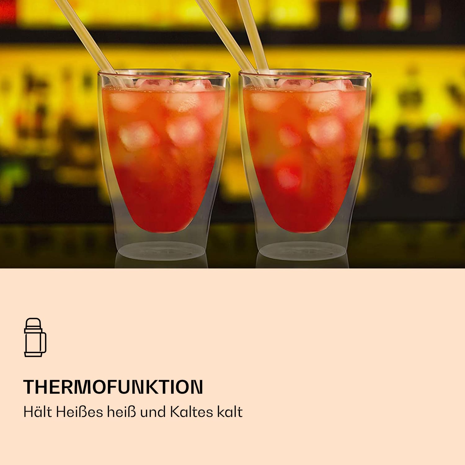 DUOS doppelwandiges Glas 310 ml Thermofunktion inkl. Edelstahl-Löffel 2er-Set