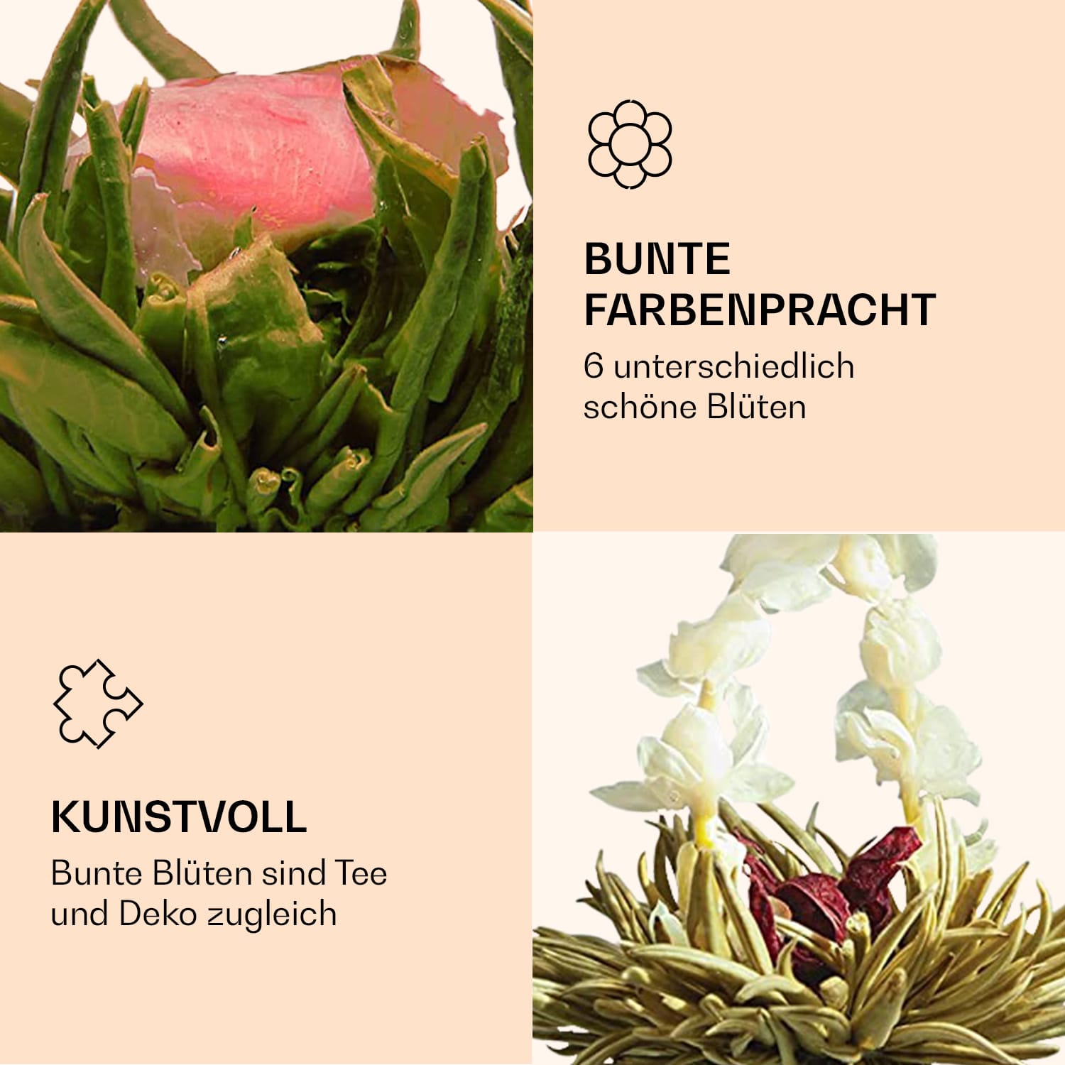 Teeblumen 6 verschiedene Sorten einzeln verpackt sehr ergiebig Grüner Tee