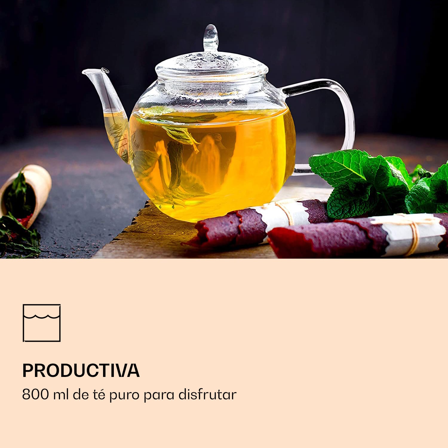Jarra de vidrio 800 ml | borosilicato | con tapa y colador de té Té negro