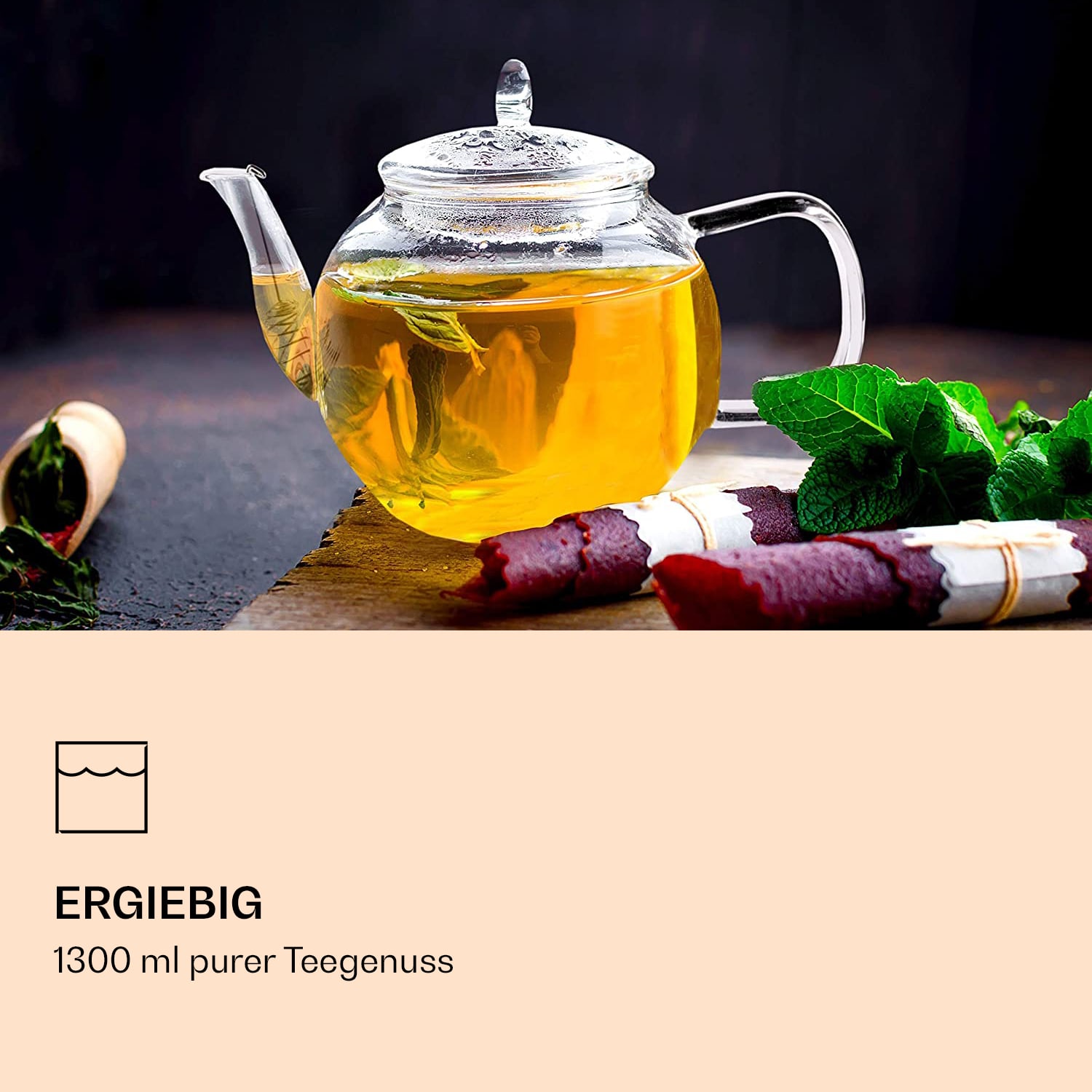 Glaskanne 1300 ml | Borosilikatglas | mit Deckel und Teesieb 