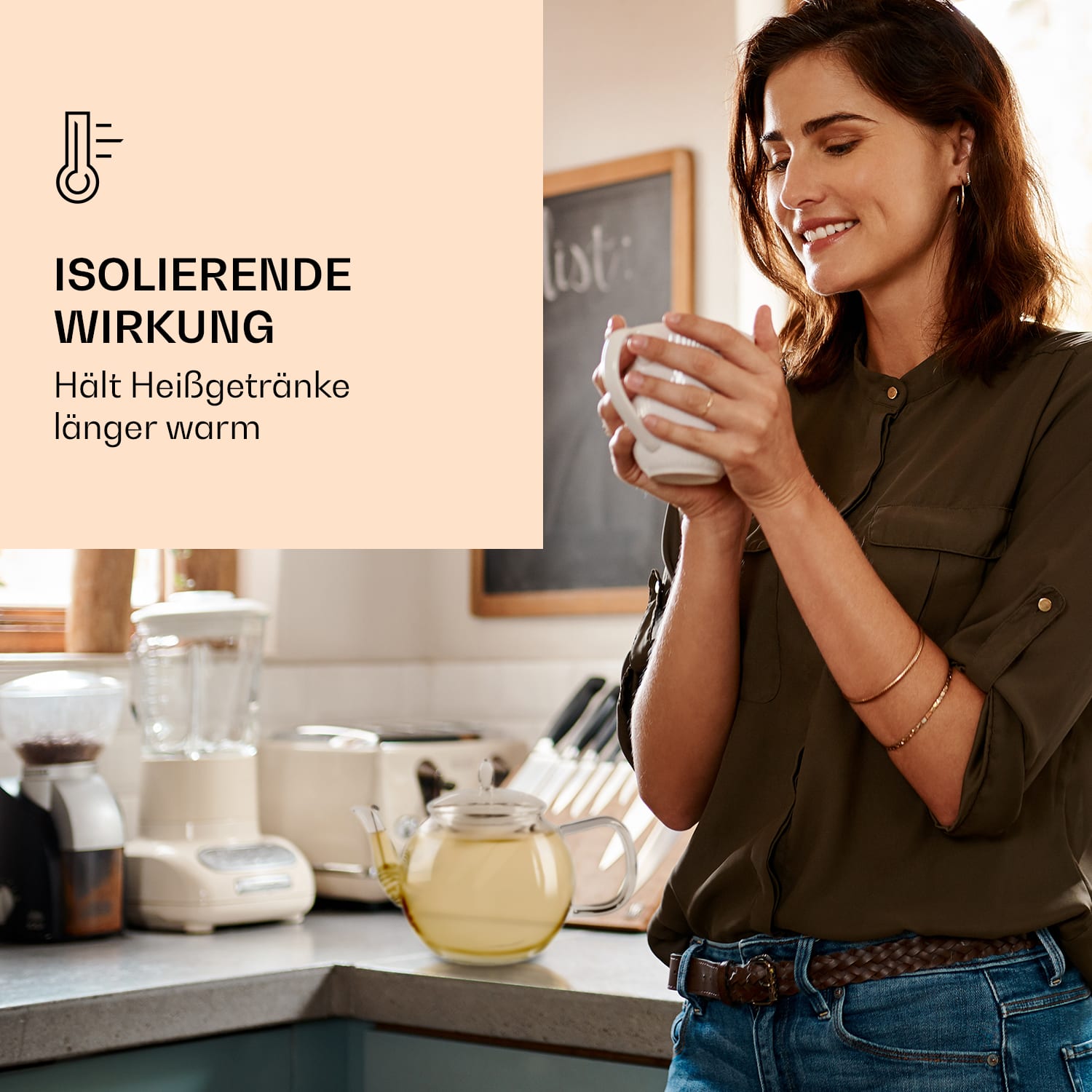 Glaskanne 1300 ml | Borosilikatglas | mit Deckel und Teesieb Grüner Tee