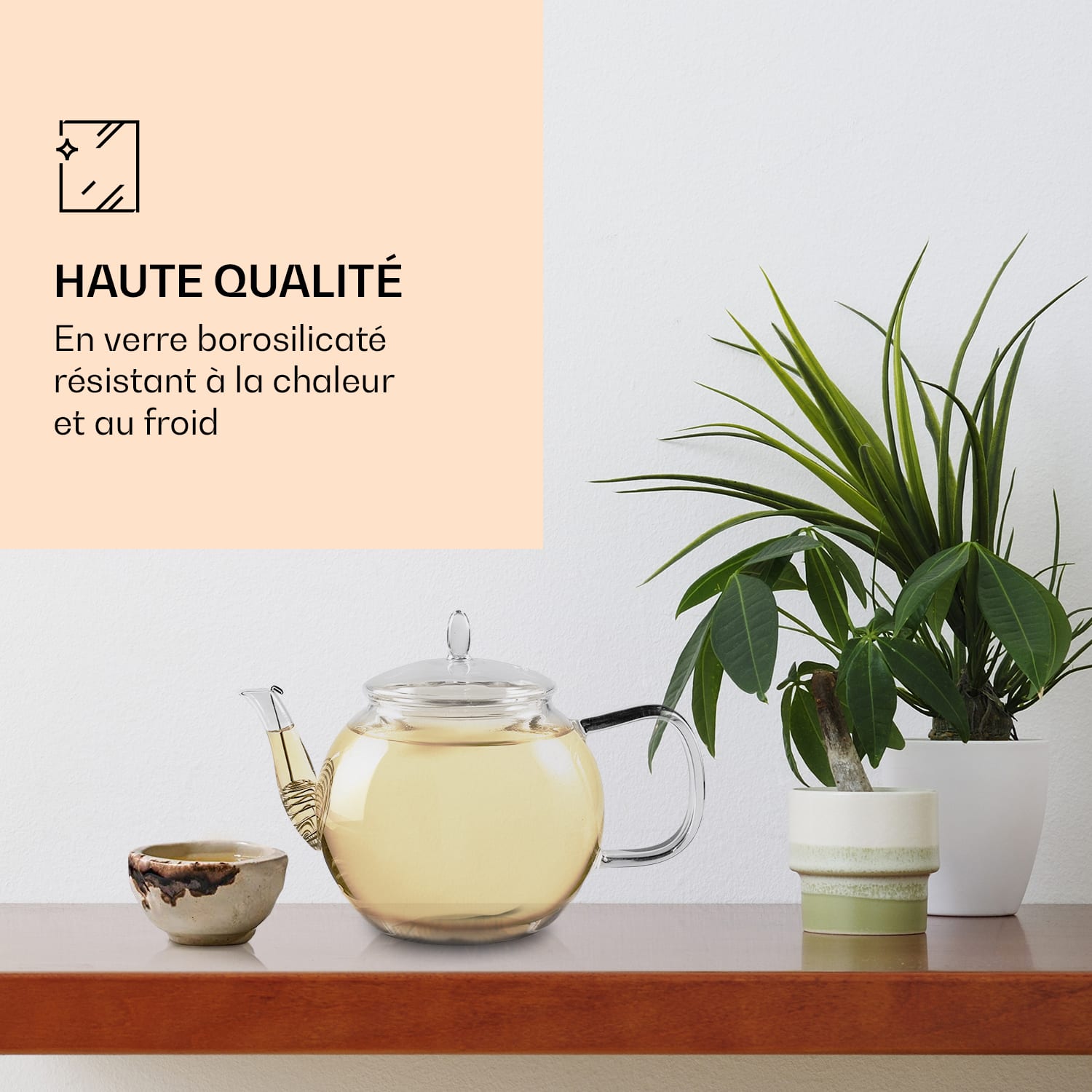 Glazen kan 800 ml | borosilicaatglas | met deksel en theezeef Theemix