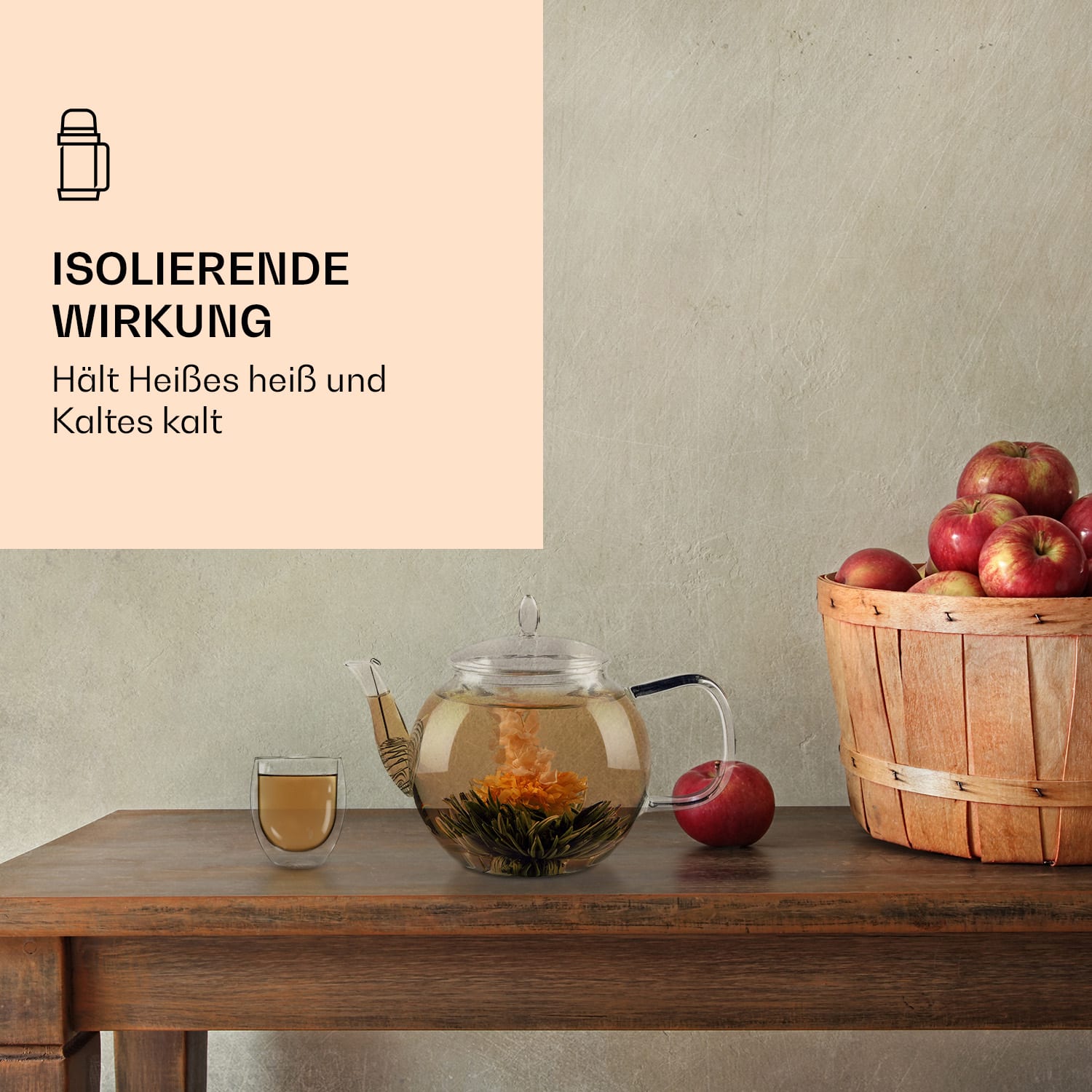 Ice - Bicchiere con fiore di tè, 320 ml, in vetro borosilicato a doppia parete confezione singola