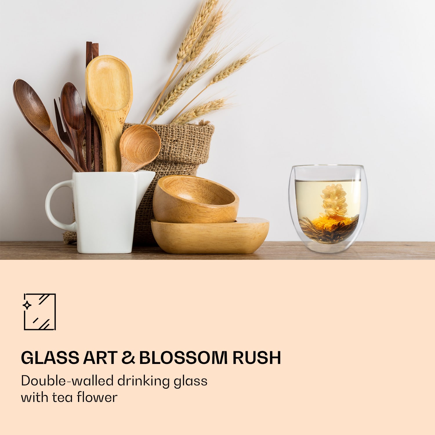 Ice, pohár, 320 ml, dvojstenné borosilikátové sklo, s čajovým kvetom jedno balenie