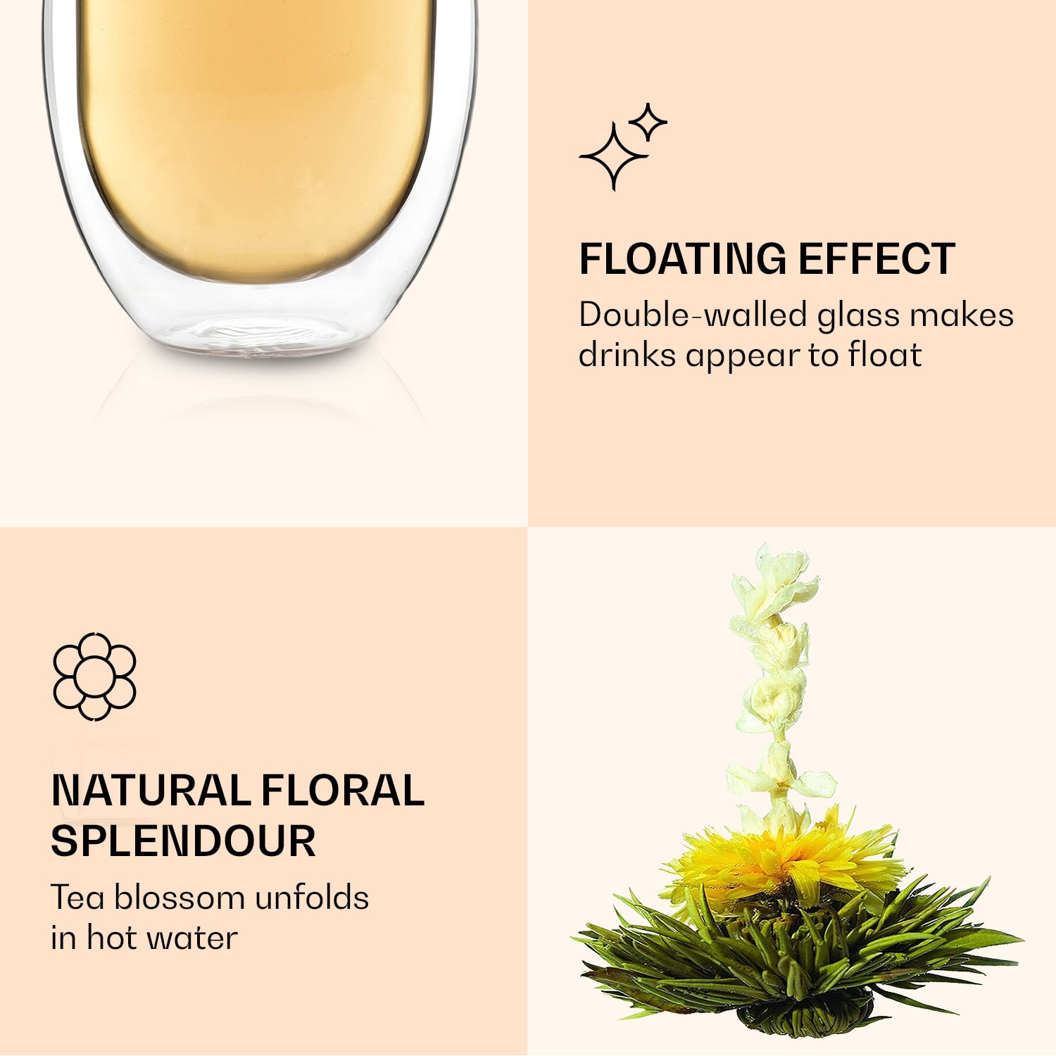 Ice, pohár, 320 ml, dvojstenné borosilikátové sklo, s čajovým kvetom jedno balenie