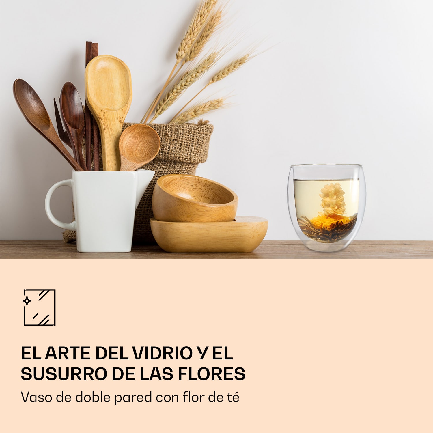 Vaso Ice Flor de té 320 ml Vidrio de borosilicato de doble pared Set de 4 unidades