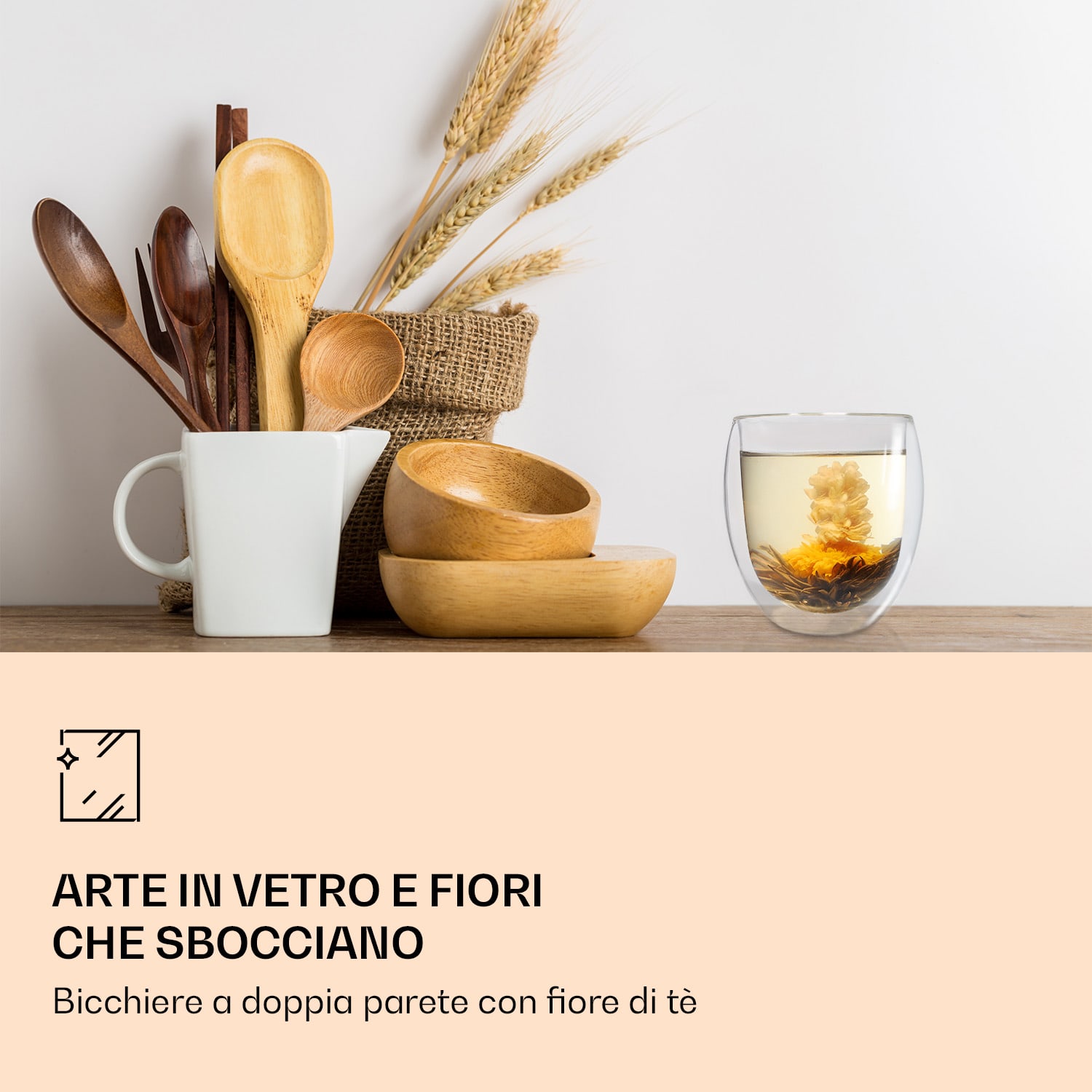 Ice - Bicchiere con fiore di tè, 320 ml, in vetro borosilicato a doppia parete set da 4