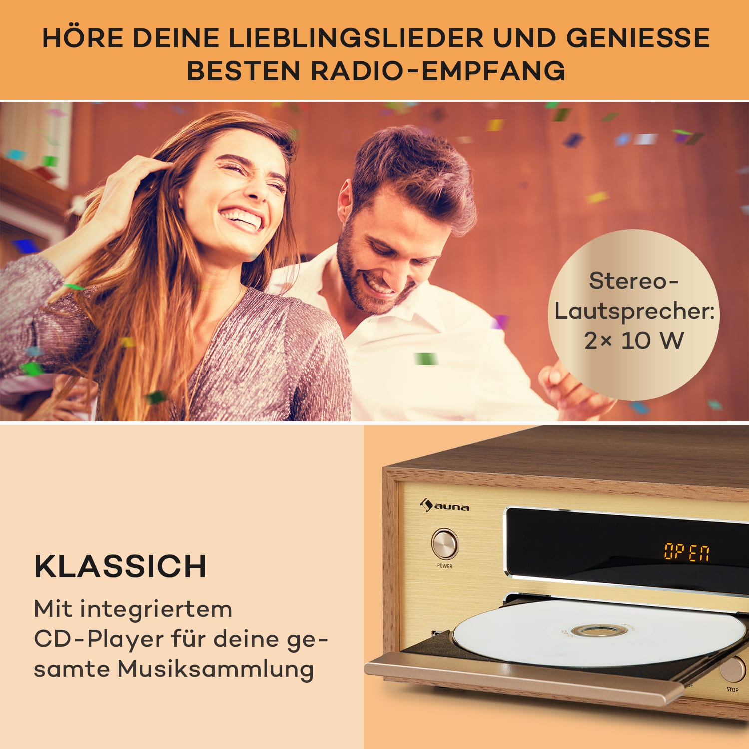 Berklee HiFi Stereo System BT Stereo-Lautsprecher UKW MP3 USB Line-In Teakholz