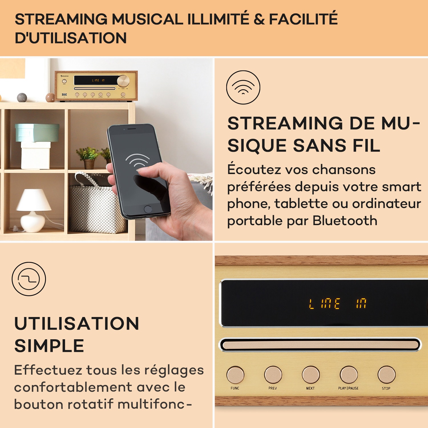 Système stéréo HiFi Berklee Bluetooth enceintes stéréo FM MP3 USB entrée de ligne Teck