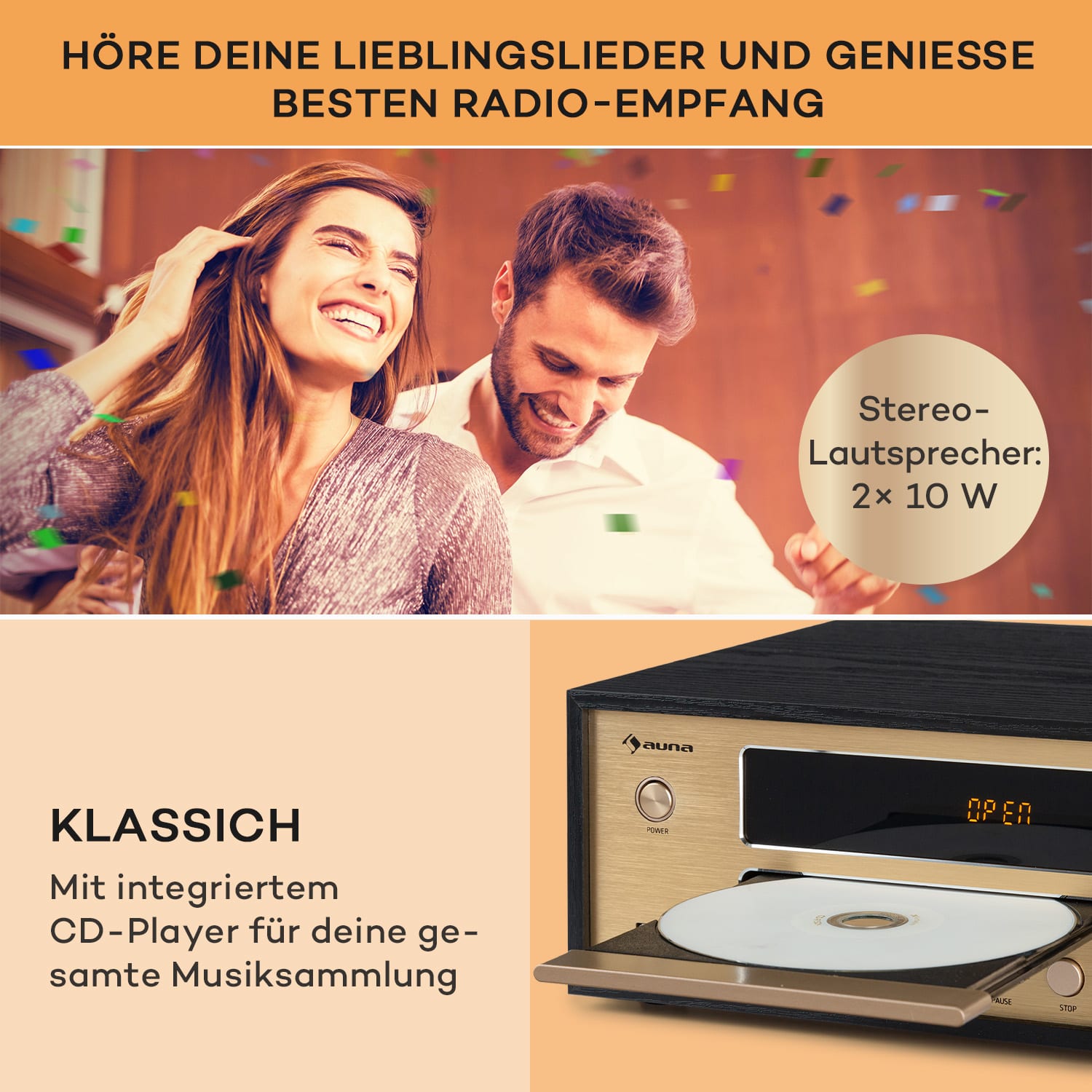Berklee HiFi Stereo System BT Stereo-Lautsprecher UKW MP3 USB Line-In Schwarzes Holz