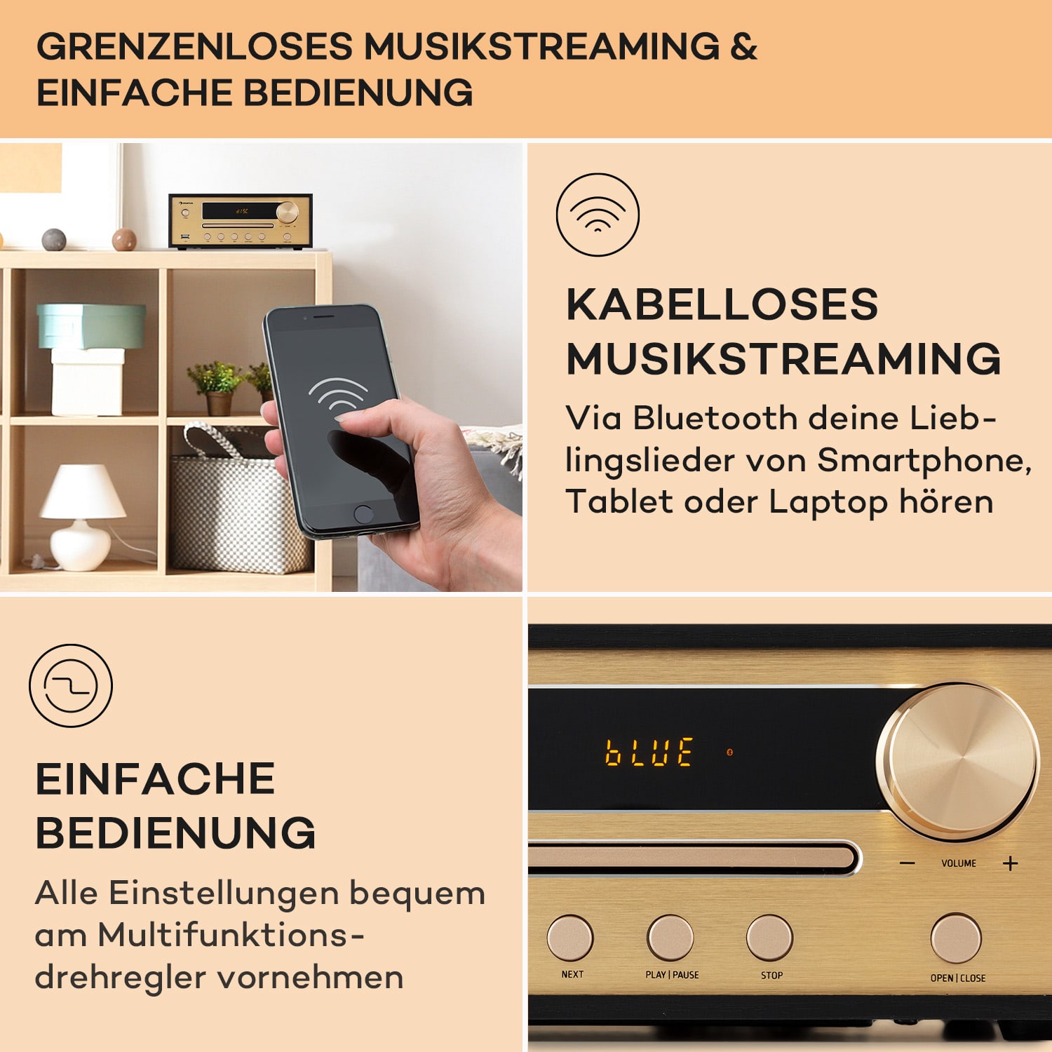 Berklee HiFi Stereo System BT Stereo-Lautsprecher UKW MP3 USB Line-In Schwarzes Holz