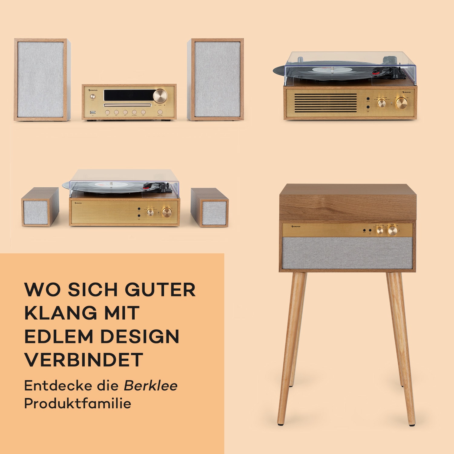 Berklee HiFi Stereo System BT Stereo-Lautsprecher UKW MP3 USB Line-In Schwarzes Holz