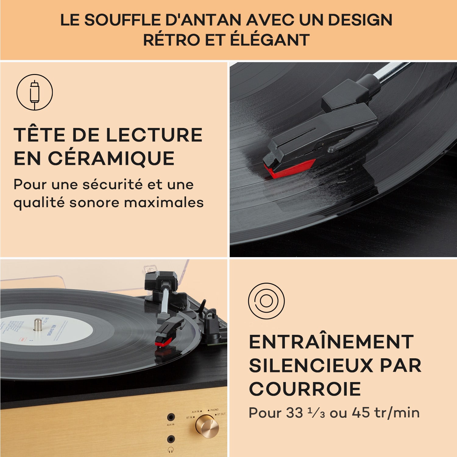 Berklee TT Play platenspeler riemaandrijving 33⅓ en 45 tpm stereoluidspreker Black Wood