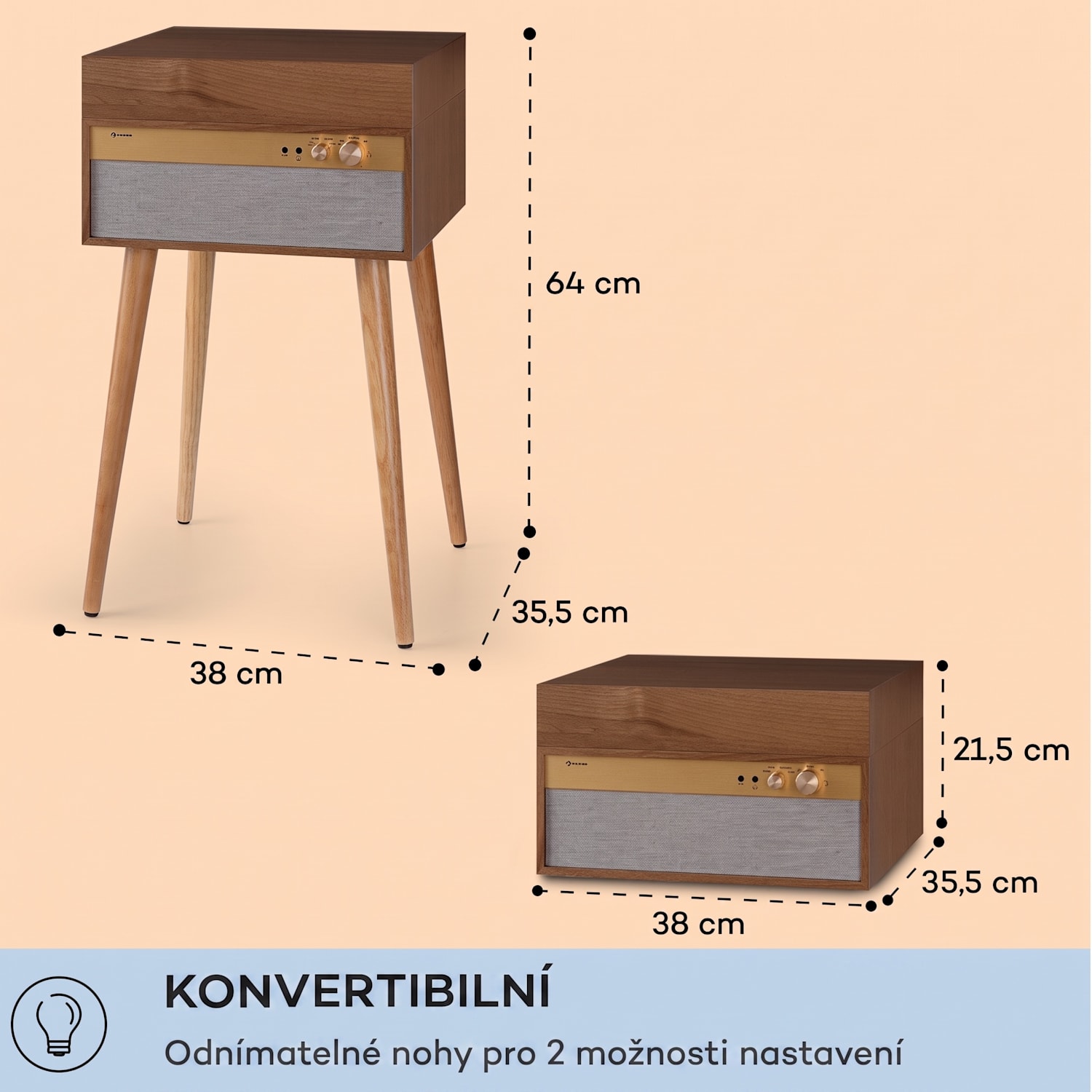 Berklee TT Case, gramofonový přehrávač, řemenový pohon, 33 1/3, 45 a 78 otáček/minutu, stereo reproduktory Teakové dřevo