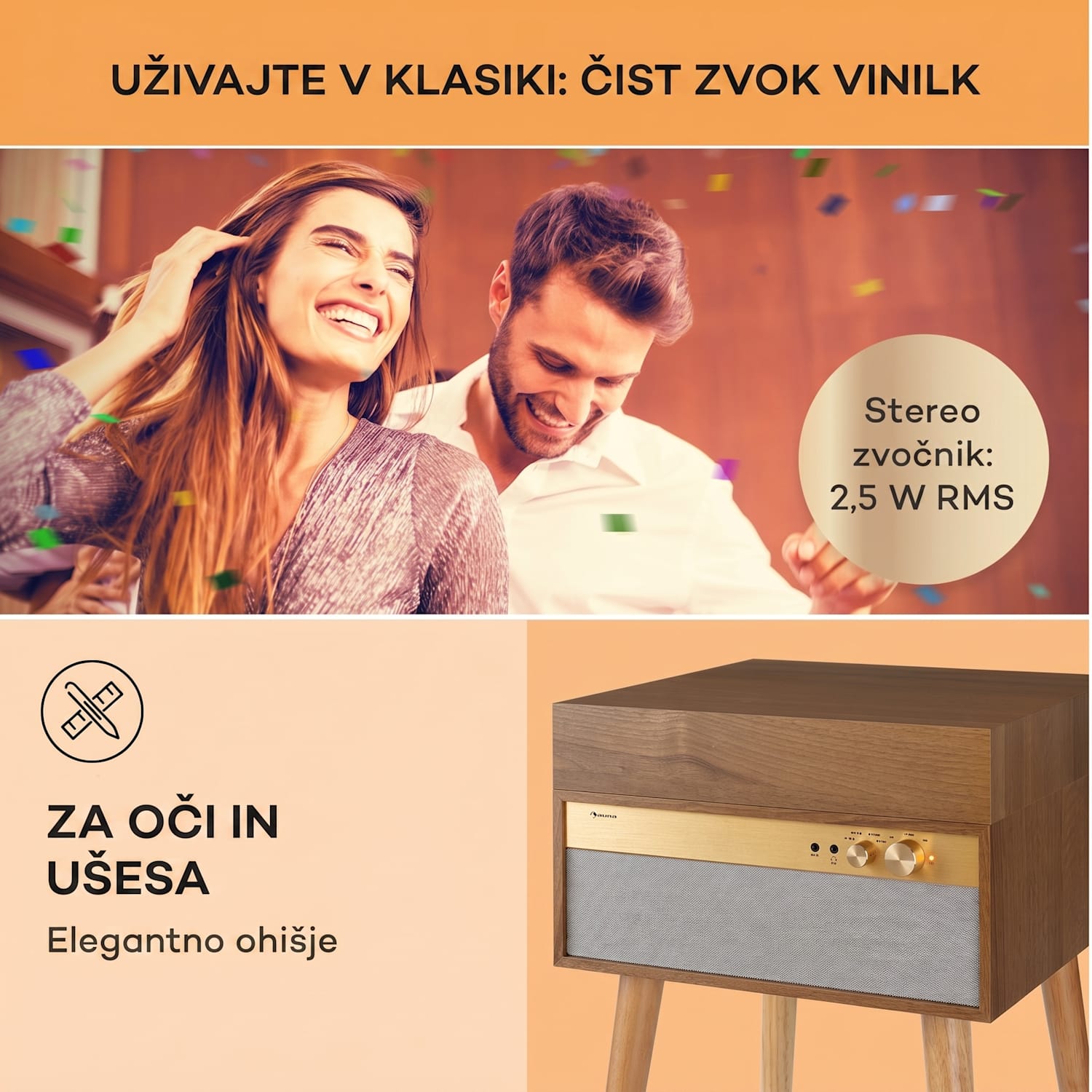Berklee TT Classic, gramofon, jermenski pogon, 33 1/3, 45 in 78 vrtljajev na minuto, stereo zvočniki Tik
