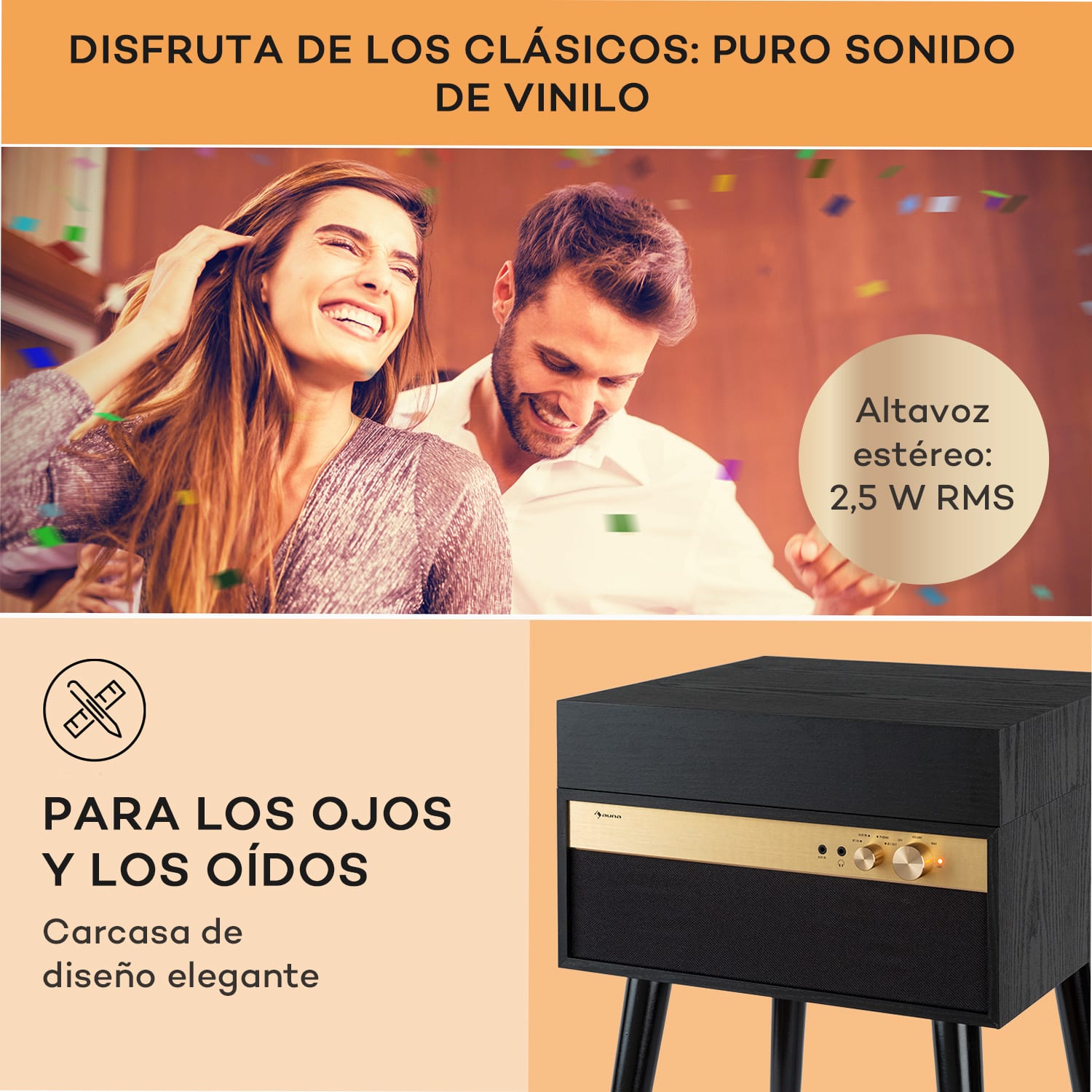 Berklee TT Case Tocadiscos Transmisión por correa 33 1/3 & 45 rpm Altavoz estéreo de madera Madera Negra