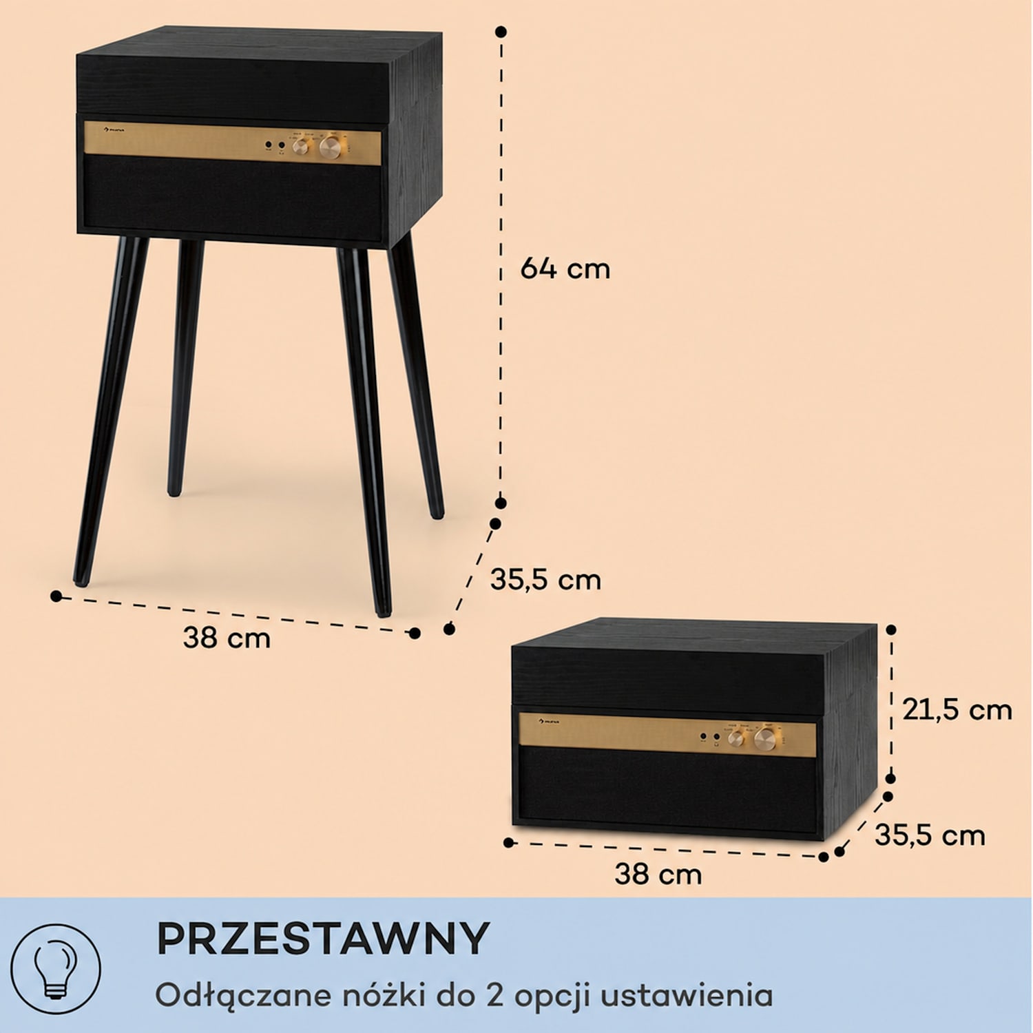 Berklee TT Case, gramofon, napęd paskowy, 33 1/3, 45 i 78 obr./min, głośniki stereo Black Wood