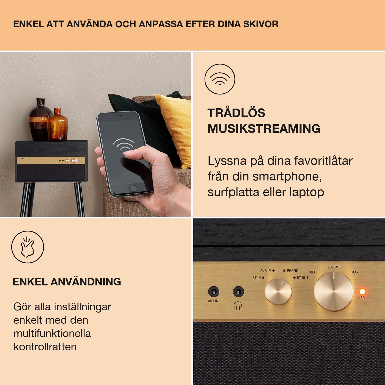 Berklee TT Case Skivspelare remdrift 33 1/3 & 45 varv/min stereohögtalare trä Svart Trä