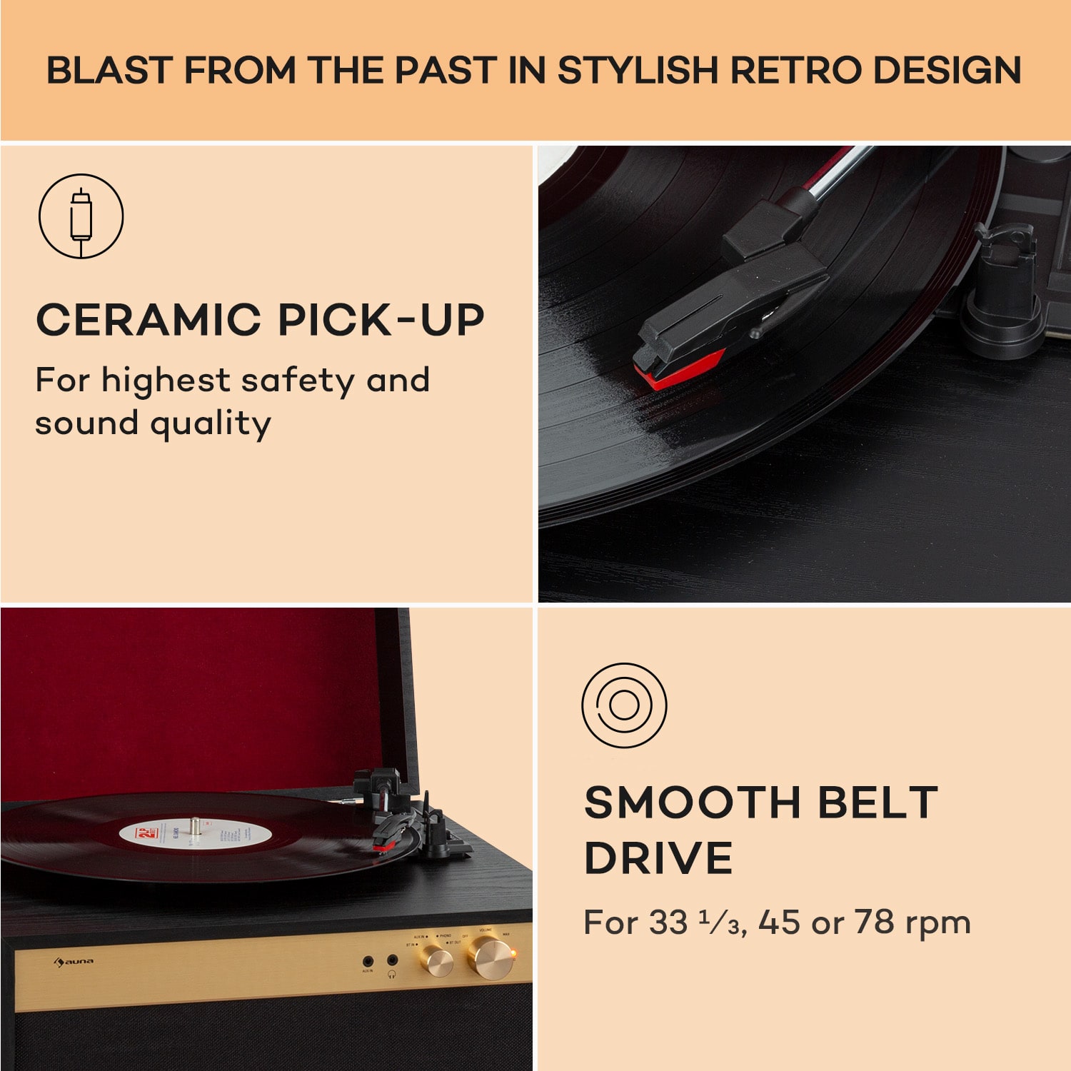 Berklee TT Case platenspeler riemaandrijving 33⅓ en 45 tpm stereoluidspreker hout Black Wood