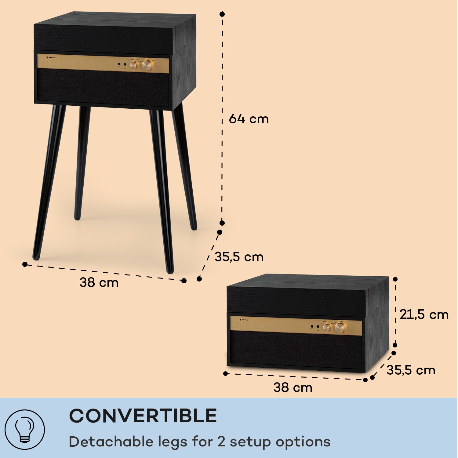 Berklee TT Case platenspeler riemaandrijving 33⅓ en 45 tpm stereoluidspreker hout Black Wood