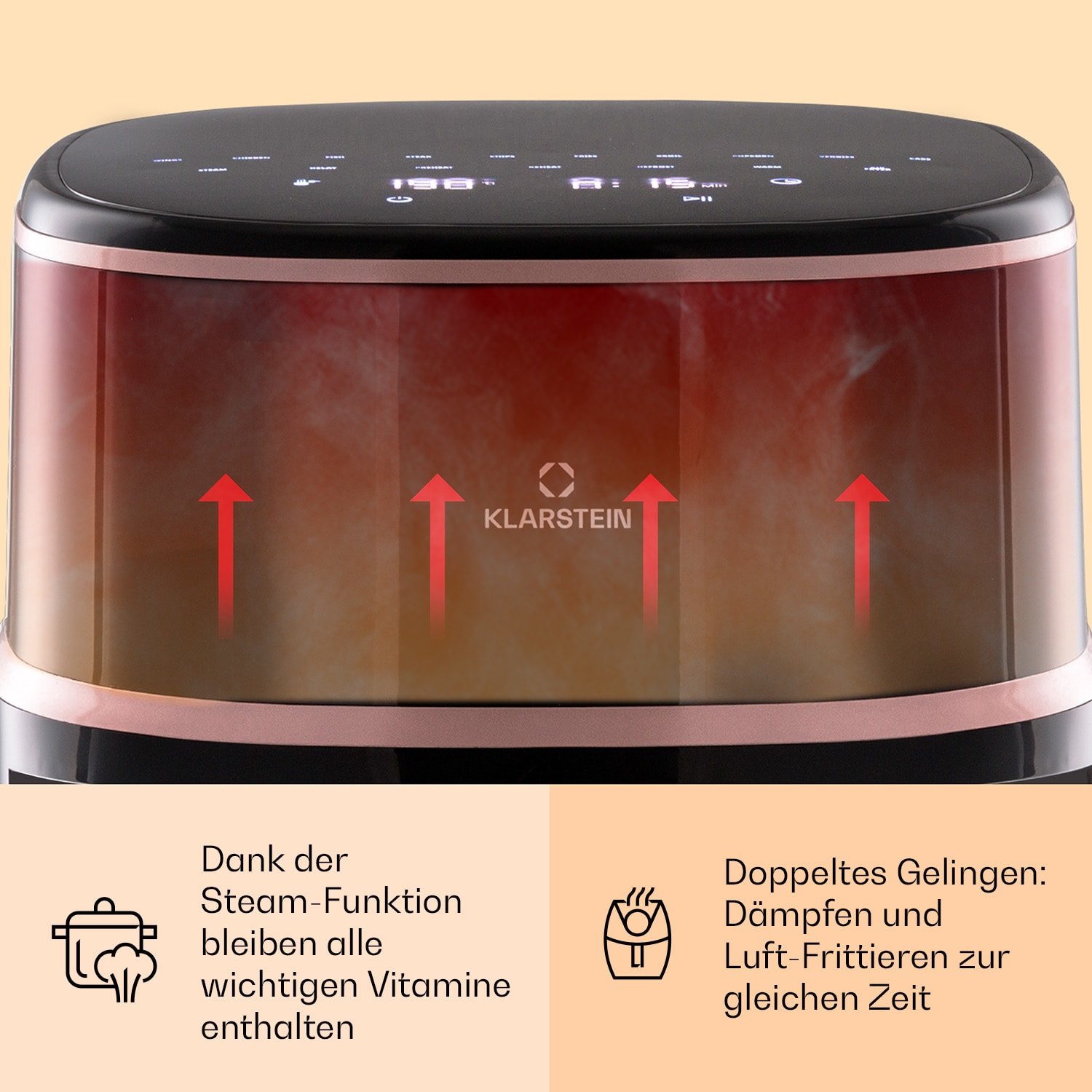 Air Bloom friggitrice ad aria calda con funzione vapore, 1500W, 7,5 litri, 16 programmi Nero