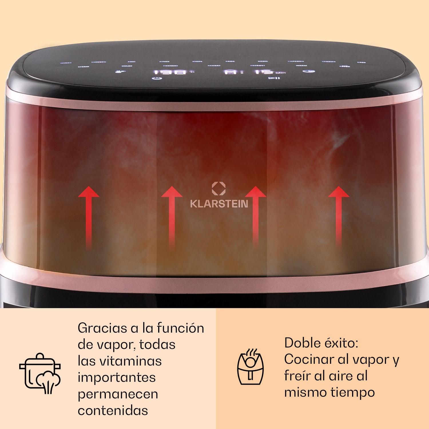 Freidora de aire caliente Air Bloom con función de vapor 1500W 7,5 Litros 16 programas Negro