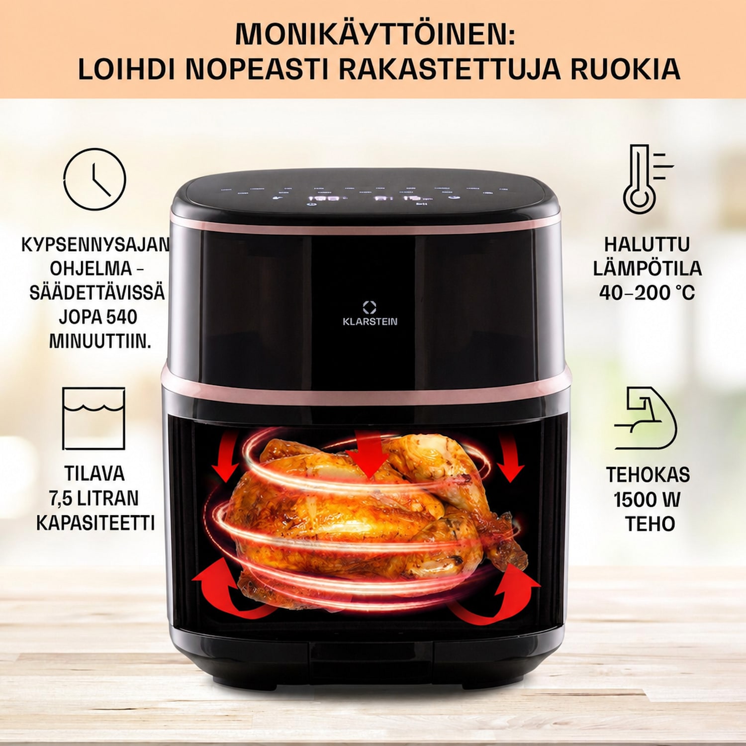 Air Bloom kuumakeitin höyrytoiminnolla 1500 W 7,5 litraa 16 ohjelmaa Musta