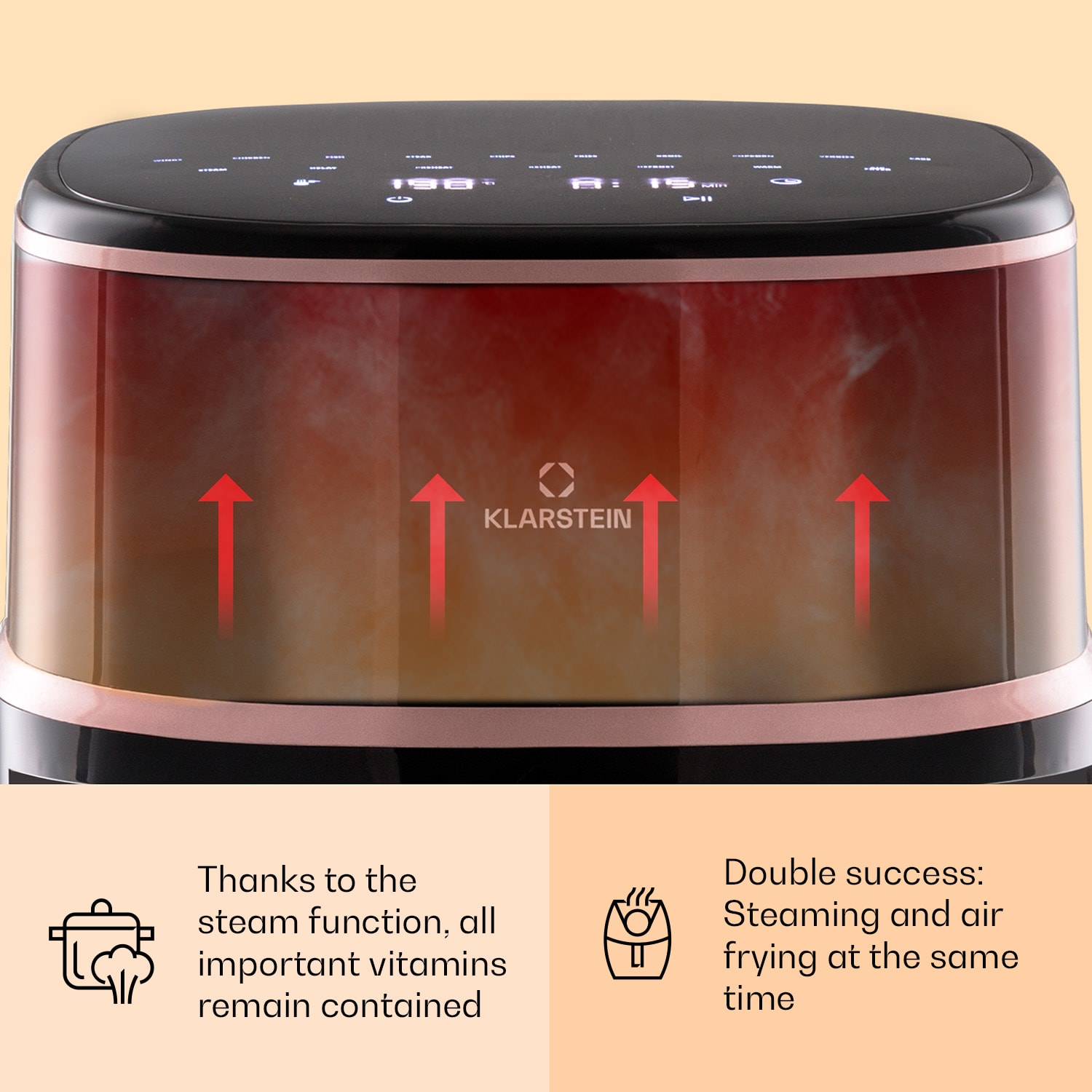 Air Bloom, frytkownica beztłuszczowa z funkcją pary, 1500 W, 7,5 l, 16 programów Czarny