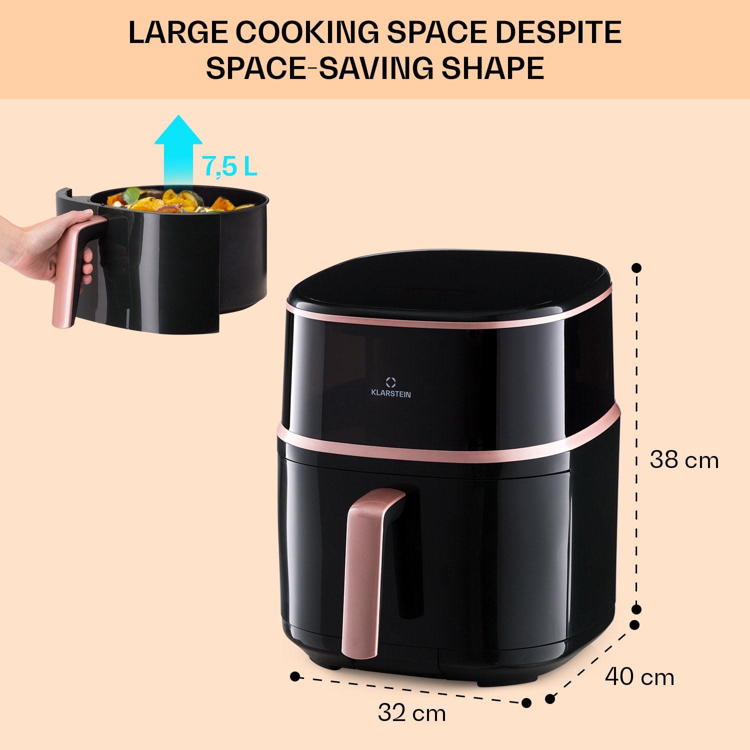 Air Bloom, frytkownica beztłuszczowa z funkcją pary, 1500 W, 7,5 l, 16 programów Czarny