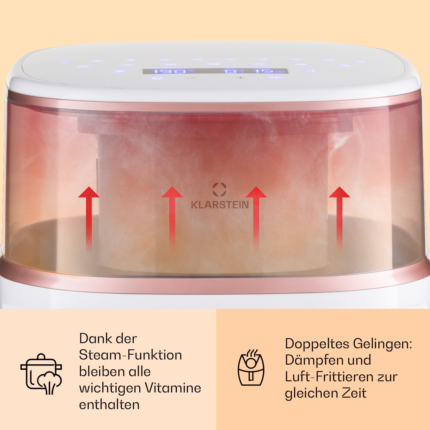 Air Bloom Heißluftfritteuse Dampffunktion 1500W 7,5 Liter 16 Programme Weiß