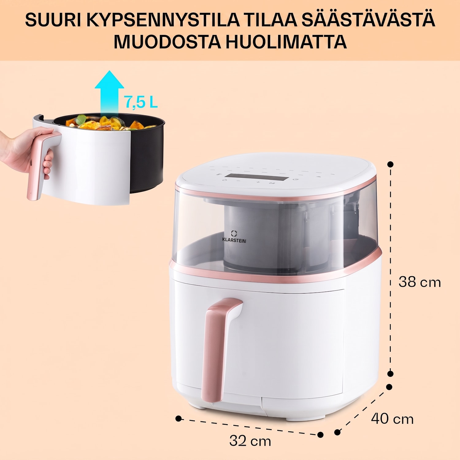 Air Bloom kuumakeitin höyrytoiminnolla 1500 W 7,5 litraa 16 ohjelmaa Valkoinen
