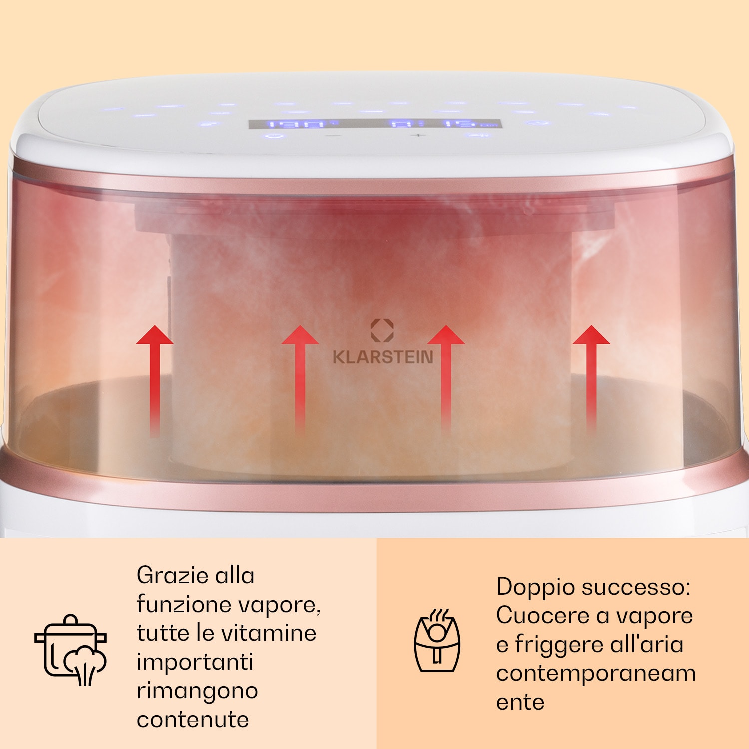 Air Bloom friggitrice ad aria calda con funzione vapore, 1500W, 7,5 litri, 16 programmi Bianco