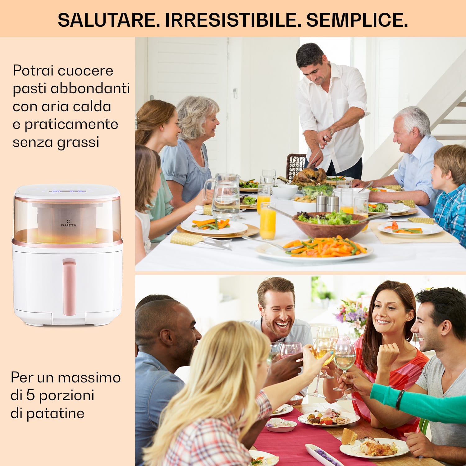 Air Bloom friggitrice ad aria calda con funzione vapore, 1500W, 7,5 litri, 16 programmi Bianco