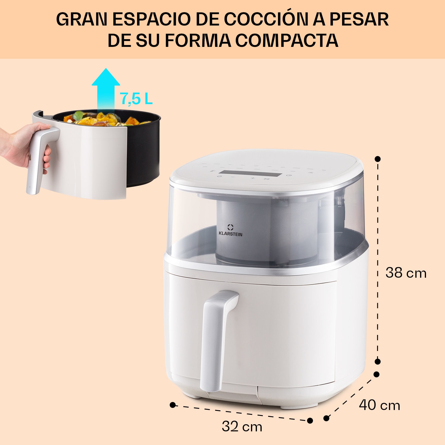 Freidora de aire caliente Air Bloom con función de vapor 1500W 7,5 Litros 16 programas Arena