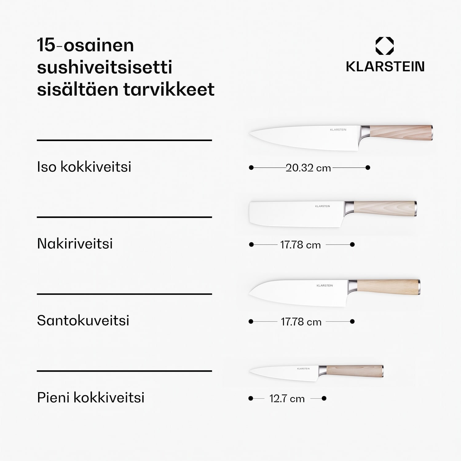 Shibui sushiveitsisarja | 15-osainen | 4 veistä ja käytännölliset lisävarusteet 