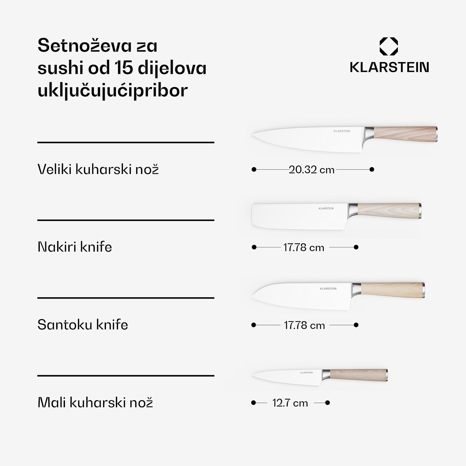 Shibui set noževa za sushi, 15 dijelova, 4 noža s praktičnim dodacima 