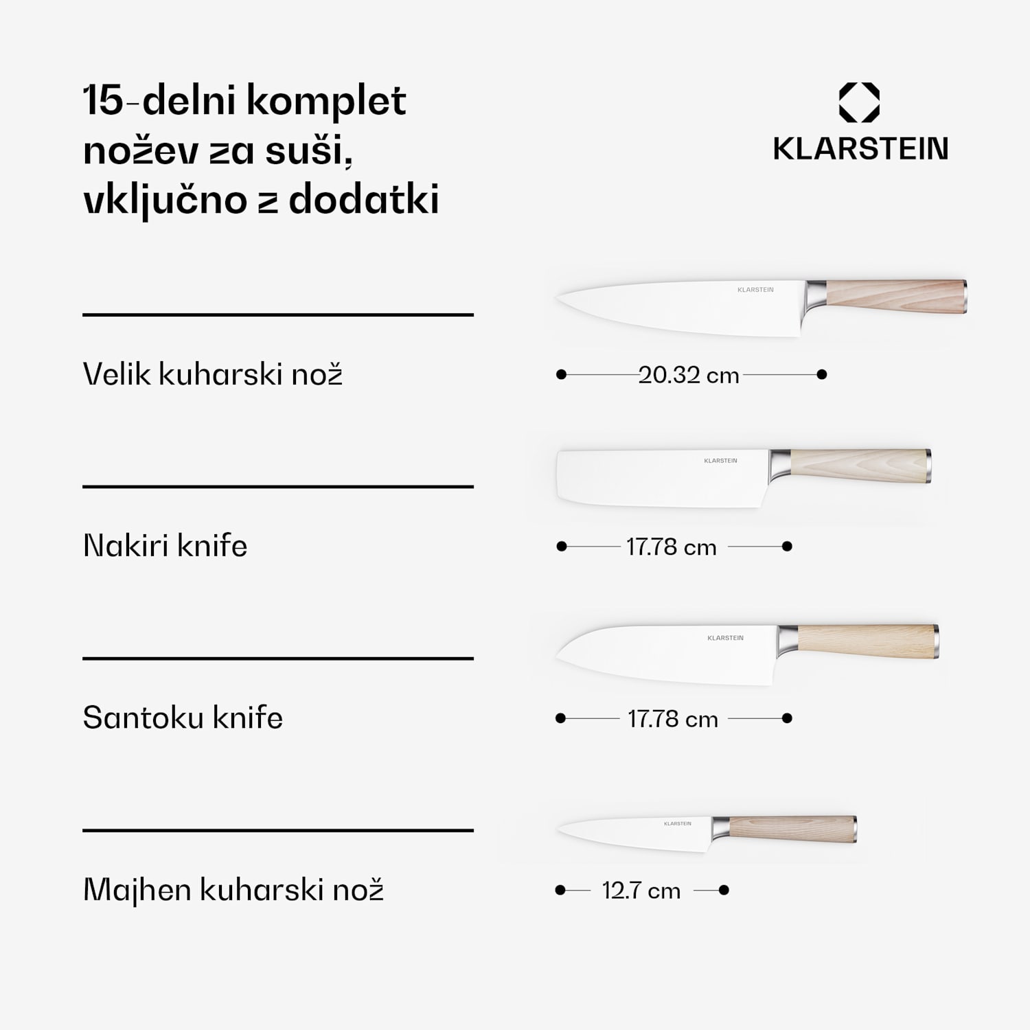Shibui komplet nožev za sushi, 15 kosov, 4 noži s praktičnimi dodatki 