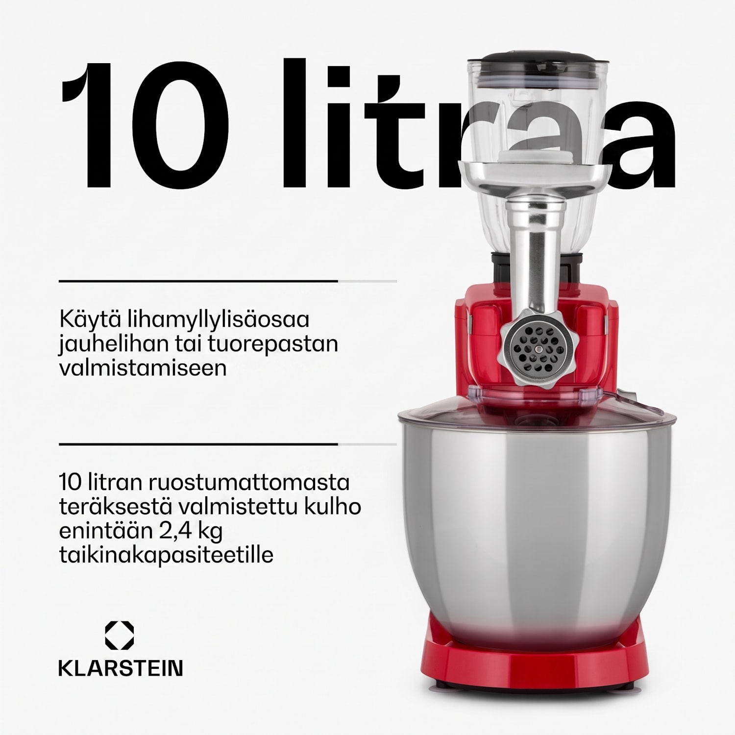 Renata Rossa yleiskone 3 in 1 2000 W / 2,7 hv 10 litraa ruostumatonta terästä BPA-vapaa Punainen