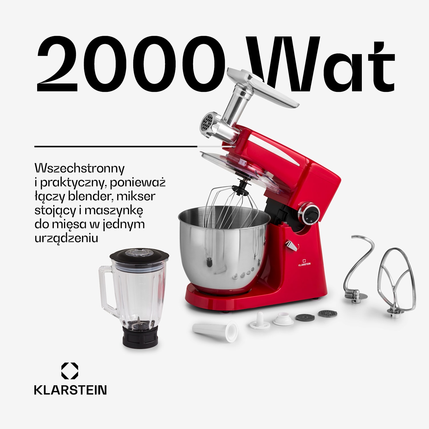 Renata Rossa, robot kuchenny 3 w 1, 2000 W/2,7 KM, 5 l, stal nierdzewna, bez BPA Czerwony