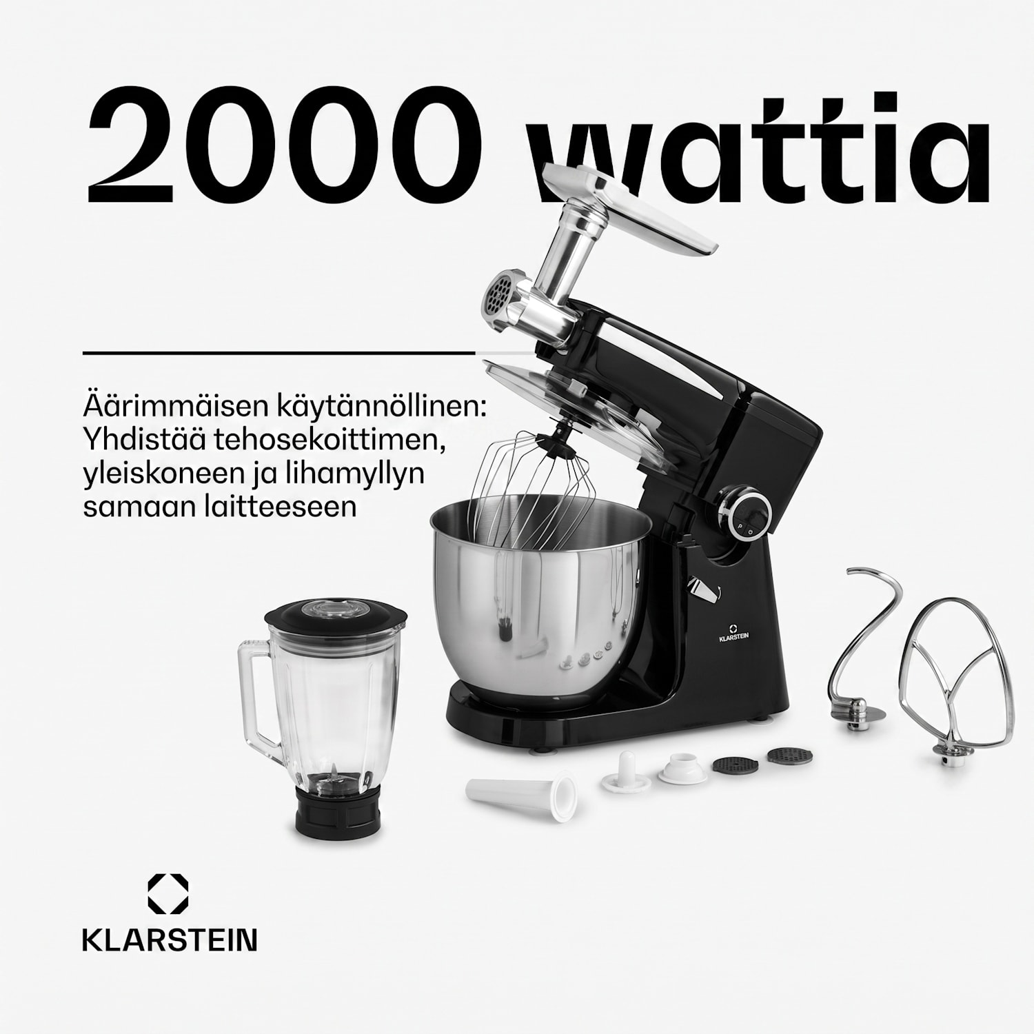 Renata Rossa yleiskone 3 in 1 2000 W / 2,7 hv 10 litraa ruostumatonta terästä BPA-vapaa Musta