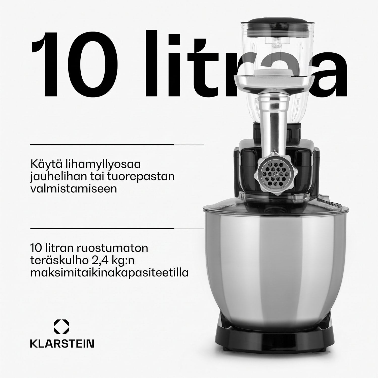 Renata Rossa yleiskone 3 in 1 2000 W / 2,7 hv 10 litraa ruostumatonta terästä BPA-vapaa Musta