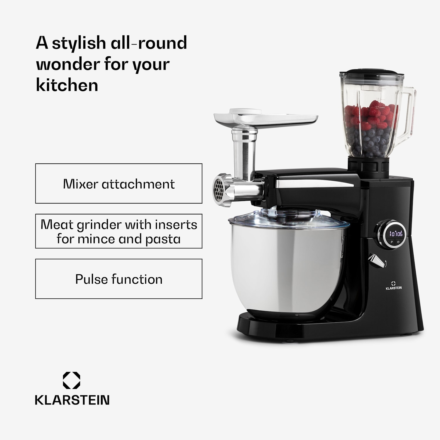 Robot de cozinha 3 em 1 Renata Rossa 2000 W / 2,7 PS 5 Litros Aço Inoxidável sem BPA Preto