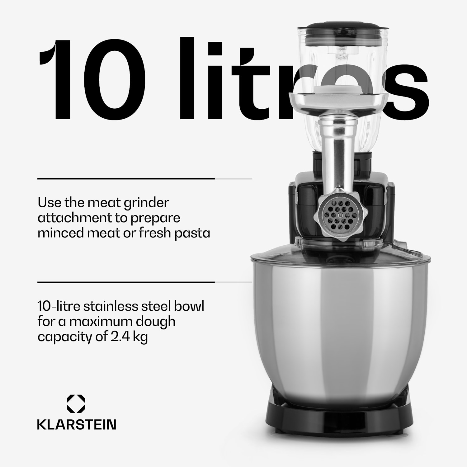 Robot de cozinha 3 em 1 Renata Rossa 2000 W / 2,7 PS 5 Litros Aço Inoxidável sem BPA Preto