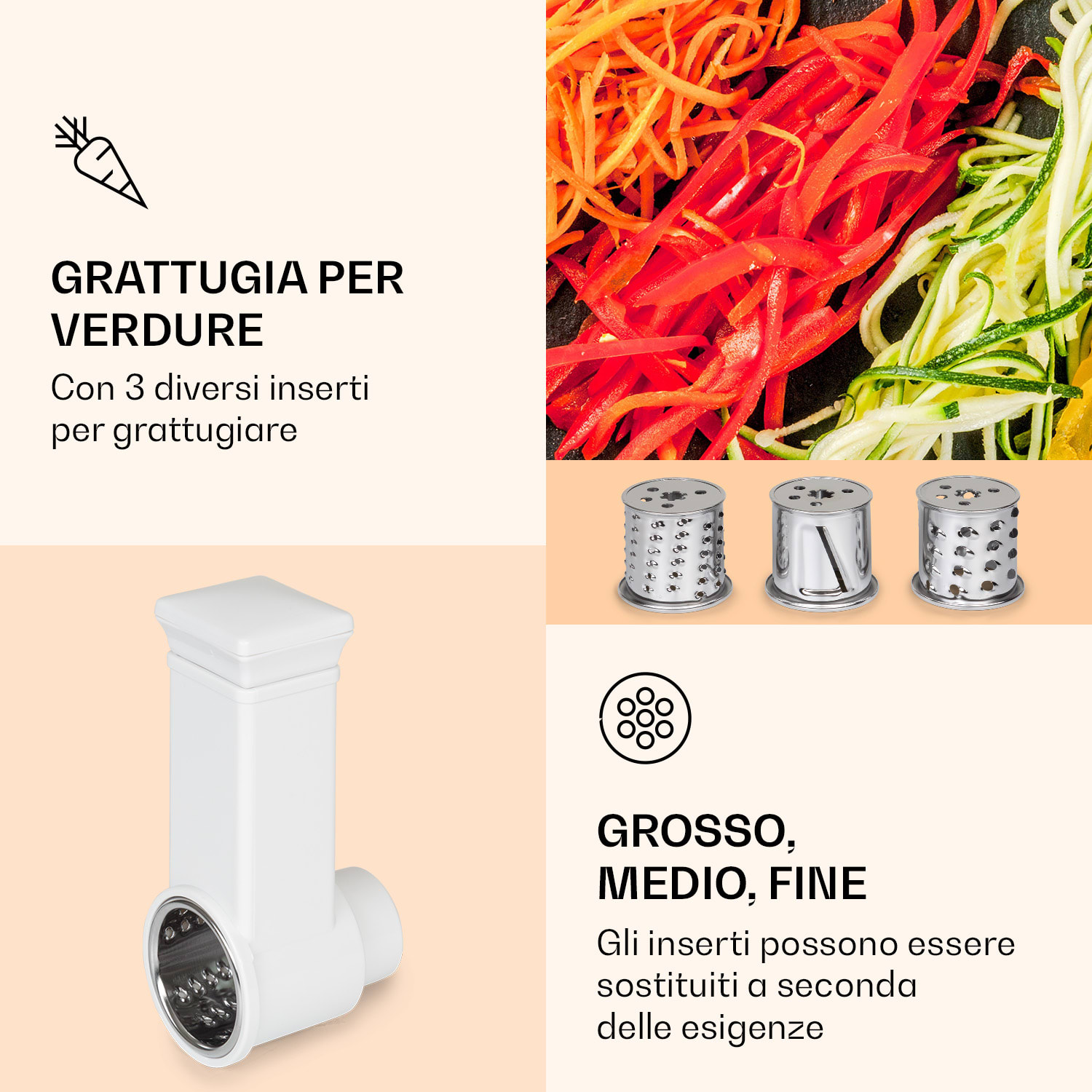 Accessori per grattugiare l'insalata Renata, grandi, medi, fini 
